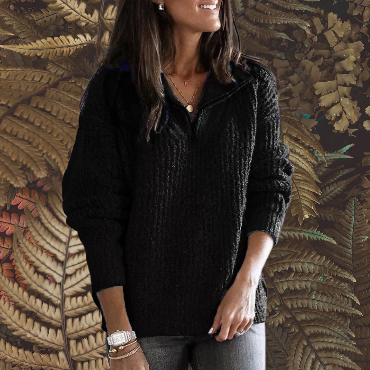 Damen-Pullover mit Reißverschluss, Oversize