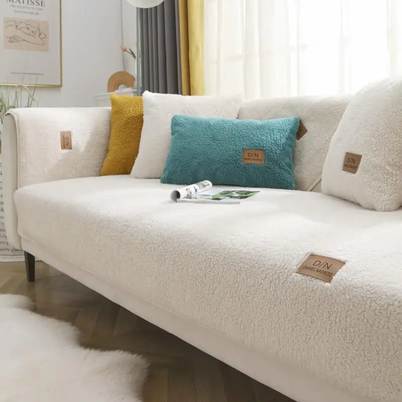Housse De Canapé En Polaire Sherpa Avec Fond Antidérapant Pour Canapé Confortable Et Luxueux