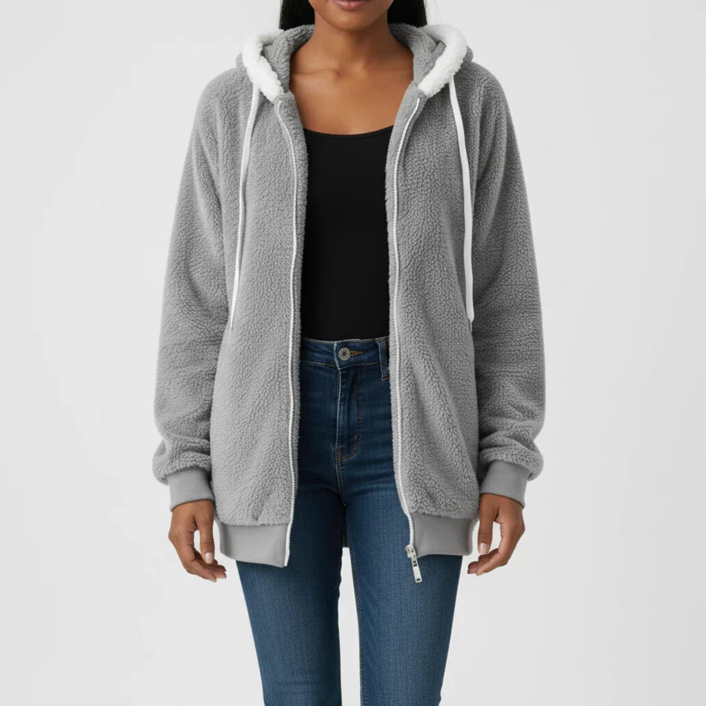 Pull À Capuche Zippé Pour Femme Doublé Sherpa Mi Long Pour Automne Hiver Confort