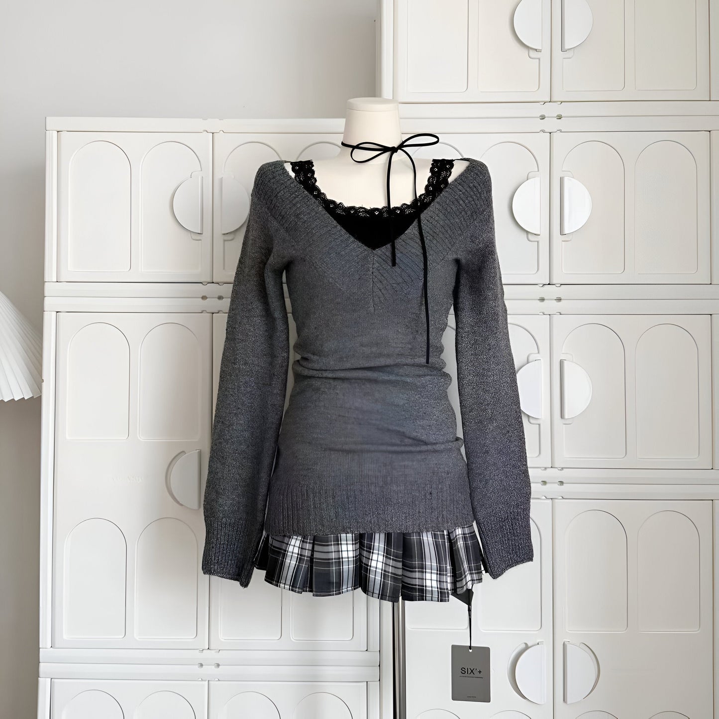 Dorotea:  Französisch Vintage Langarm-Pullover mit V-Ausschnitt, Coquette-Stil im Frau Gyaru Look