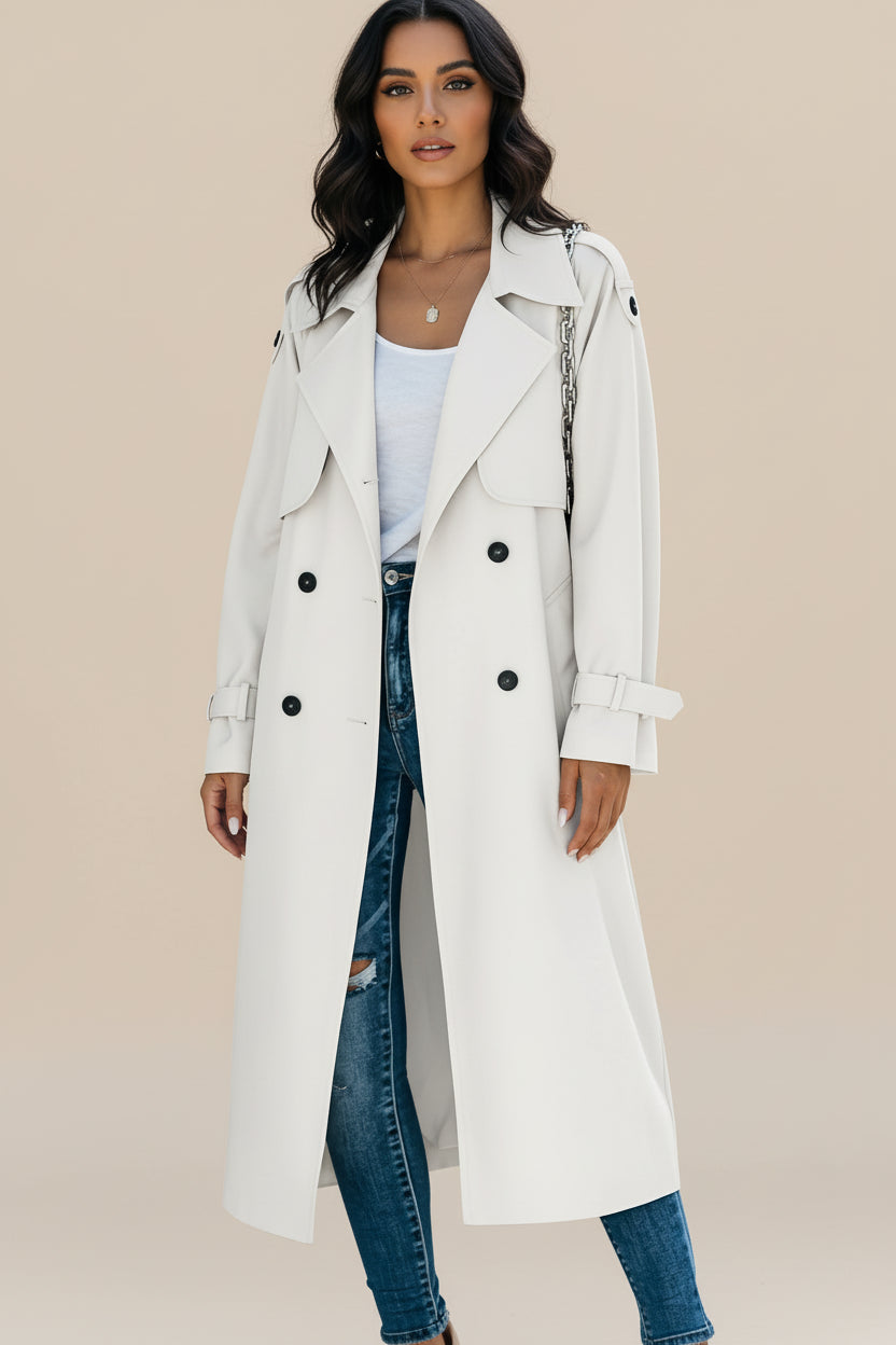 Manteau Trench Long À Double Boutonnage Pour Femme Élégant Et Polyvalent Confort Toute Journée Pour Bureau Et Loisirs
