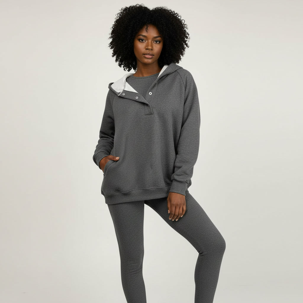 Ensemble Sweat À Capuche Pour Femme Avec Leggings Coordonnés Détail Bouton Poche Kangourou Confort Style