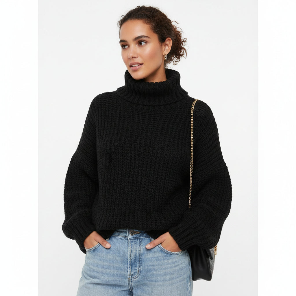 Pull Oversized en Maille Tricotée pour Femmes Chaud Confortable Décontracté Style Moderne