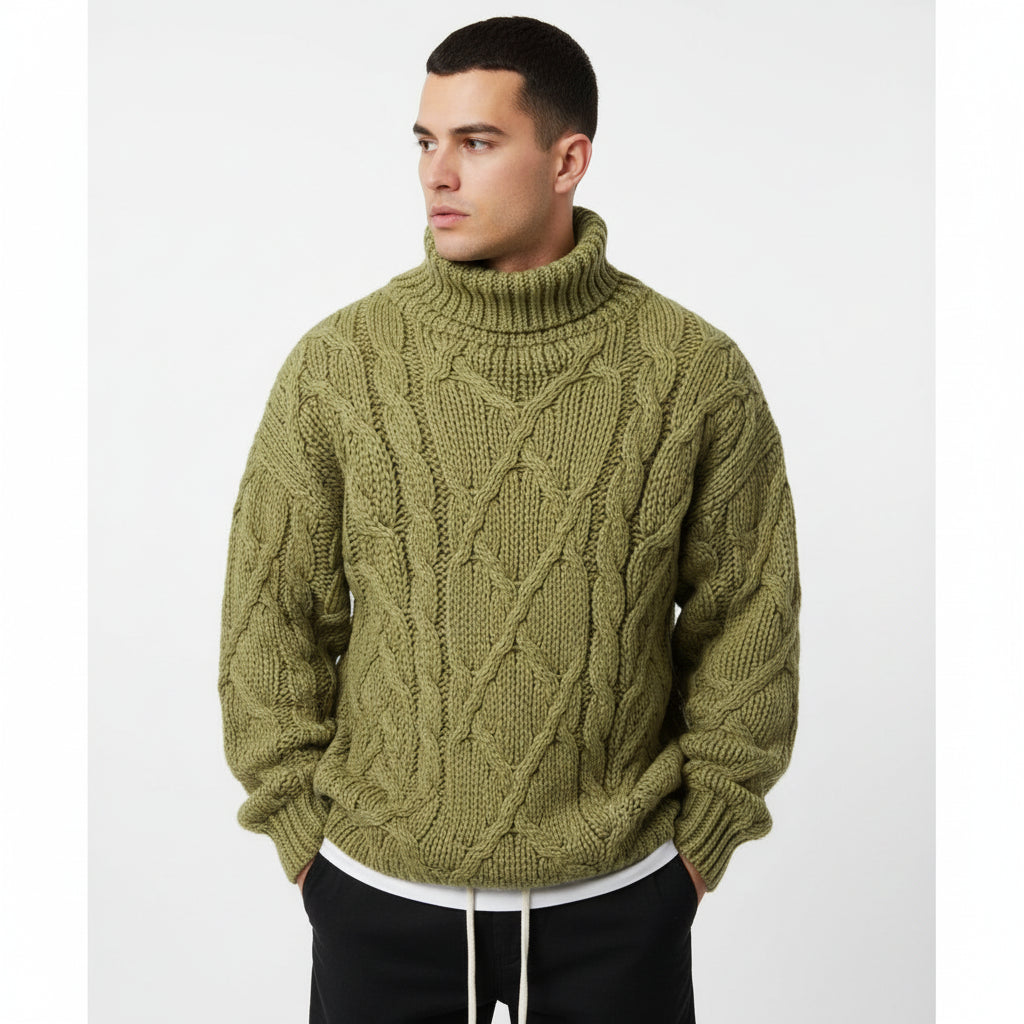 Amawinc Pull Col Roulé Câblé Homme Coupe Décontractée Premium Pour L'Hiver Et Superposition Essentielle