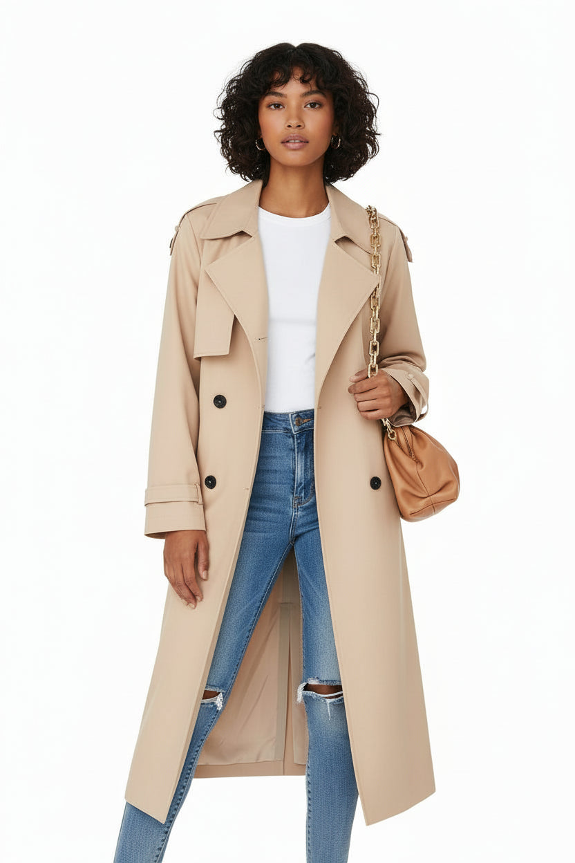 Manteau Trench Long À Double Boutonnage Pour Femme Élégant Et Polyvalent Confort Toute Journée Pour Bureau Et Loisirs