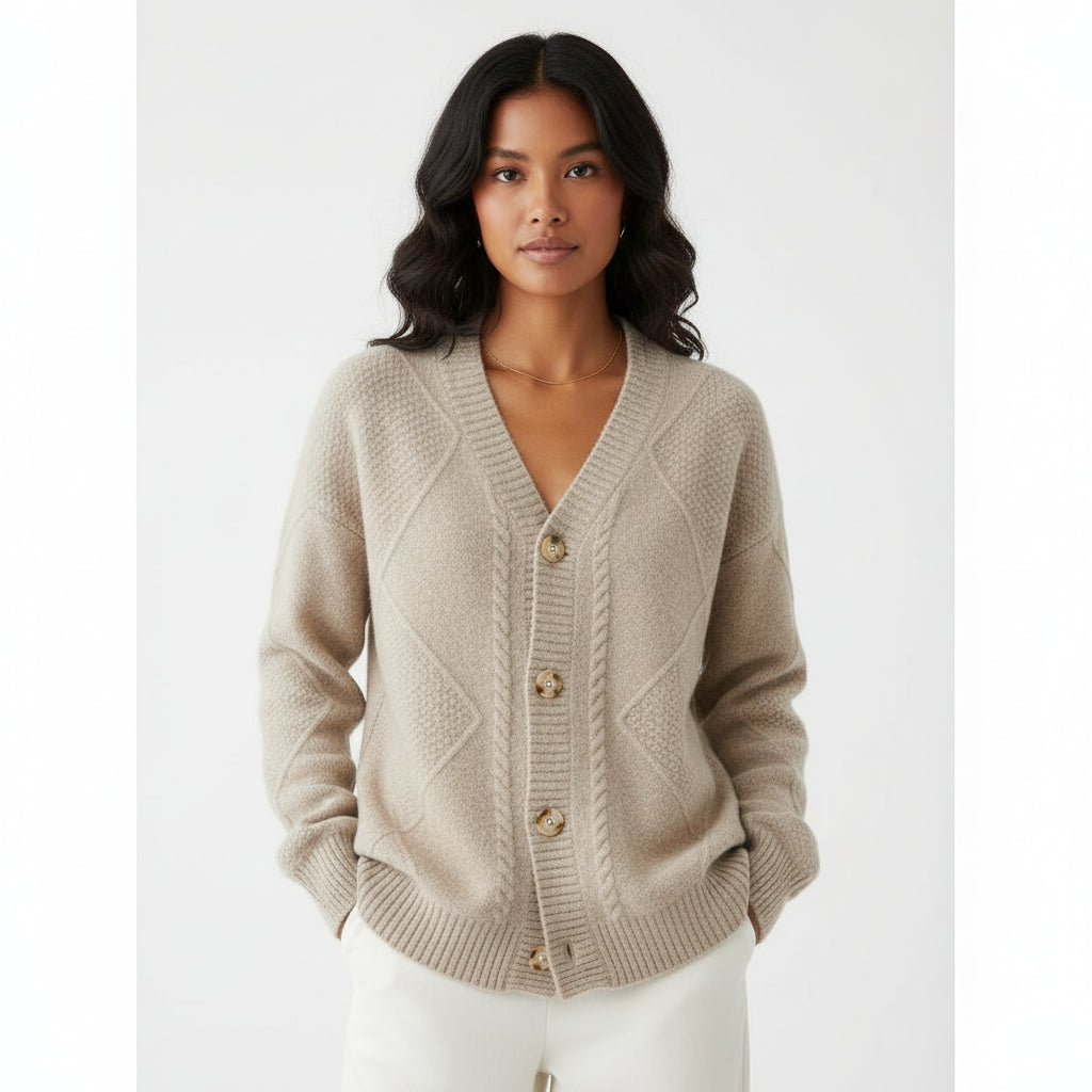 Cardigan En Maille À Boutons Pour Femme Avec Col En V Et Détails Torsadés Pour Une Tenue Polyvalente