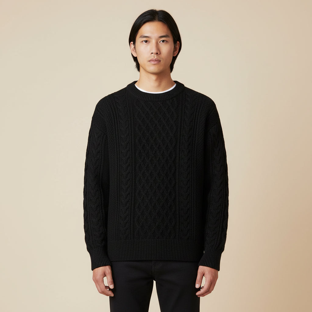 Pull En Maille Câblée À Col Ras Du Cou, Coupe Décontractée Et Détails Câblés Par Amawinc, Indispensable Du Quotidien