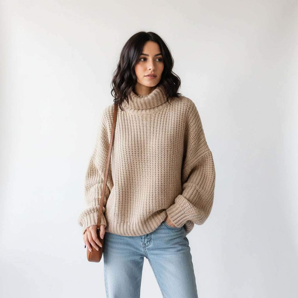 Pull Oversized en Maille Tricotée pour Femmes Chaud Confortable Décontracté Style Moderne