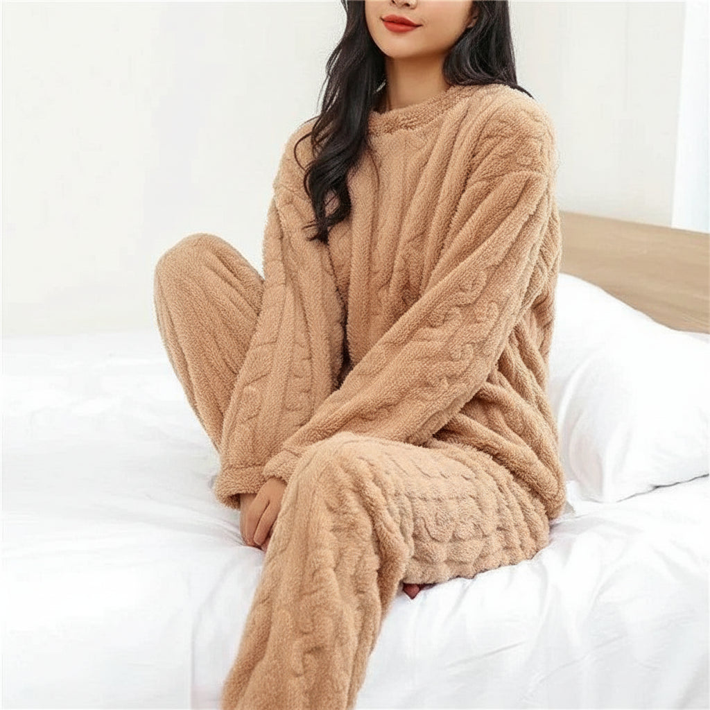 Ensemble Pyjama Deux Pièces Femme Manche Longue Confort Décontracté Col Rond Pour Nuit Et Détente