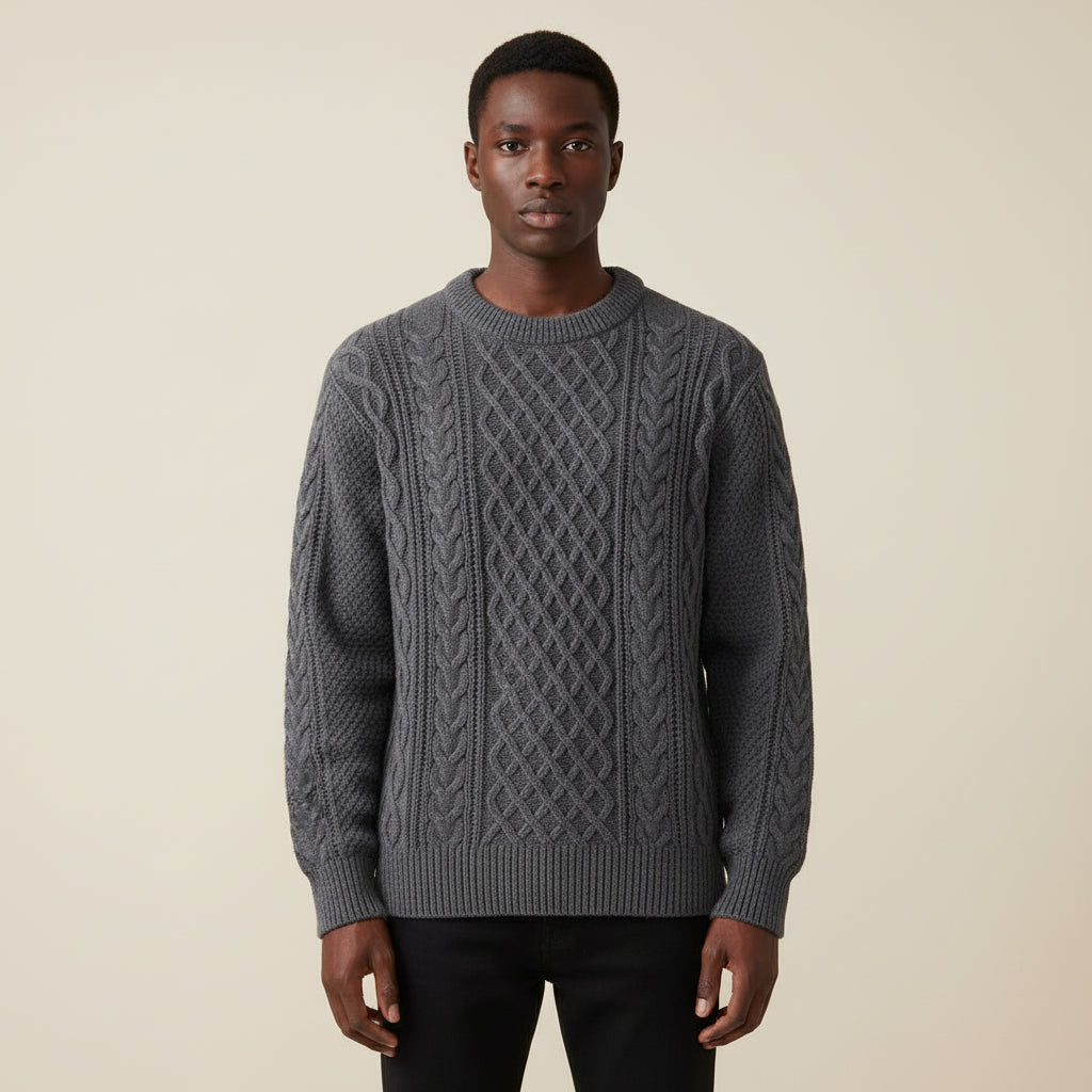 Pull En Maille Câblée À Col Ras Du Cou, Coupe Décontractée Et Détails Câblés Par Amawinc, Indispensable Du Quotidien
