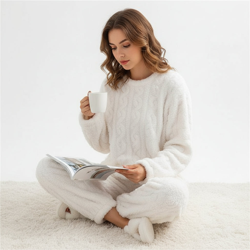 Ensemble Pyjama Deux Pièces Femme Manche Longue Confort Décontracté Col Rond Pour Nuit Et Détente
