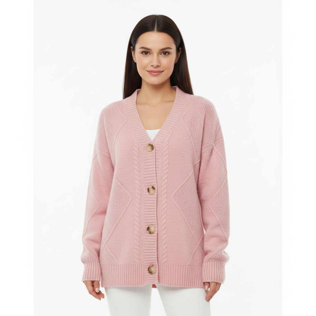 Cardigan En Maille À Boutons Pour Femme Avec Col En V Et Détails Torsadés Pour Une Tenue Polyvalente