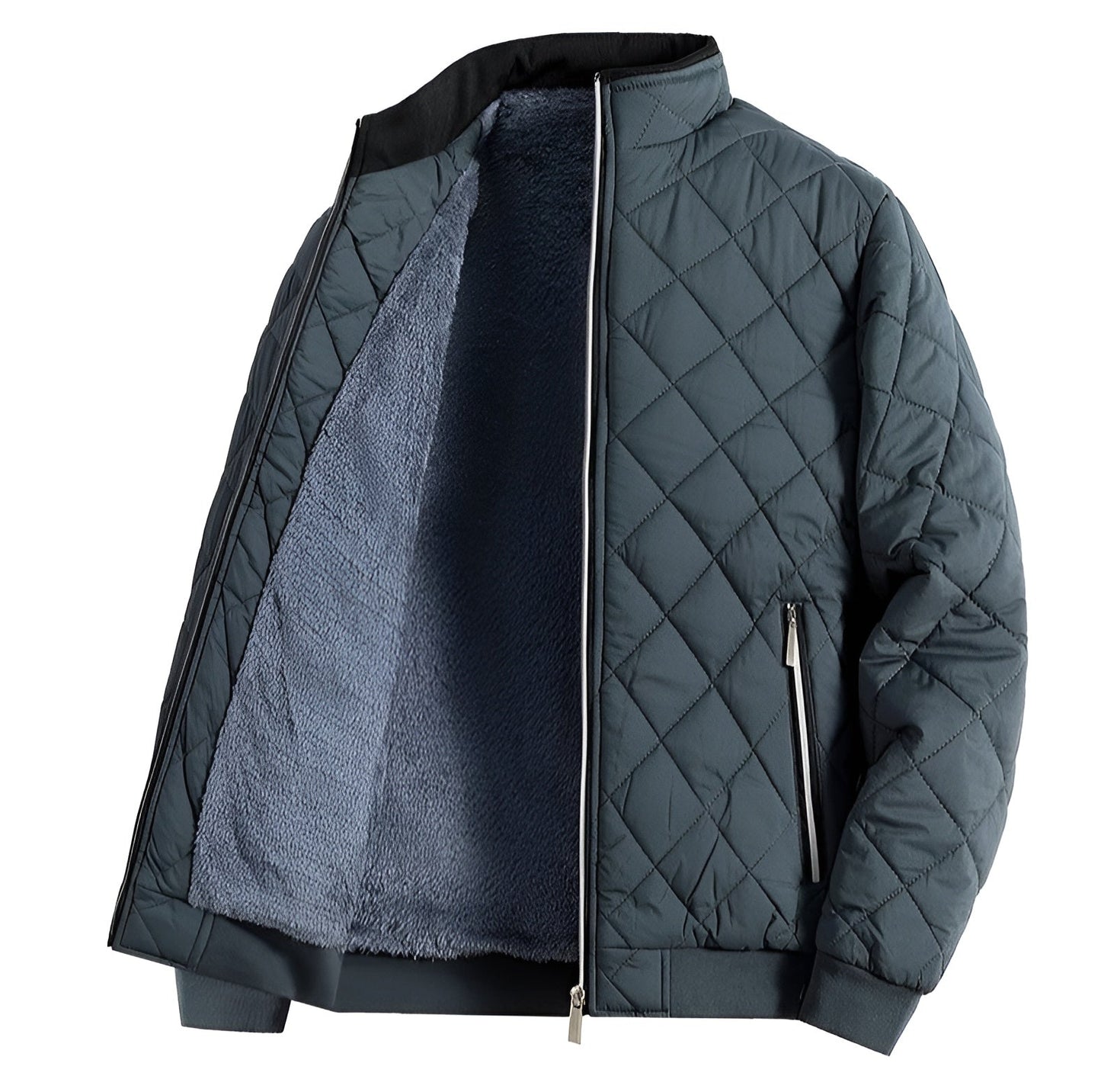 Veste Thermique Matelassée Diamant Col Haut Doublure Polaire Fermeture Éclair Ajustée Poignets Côtelés