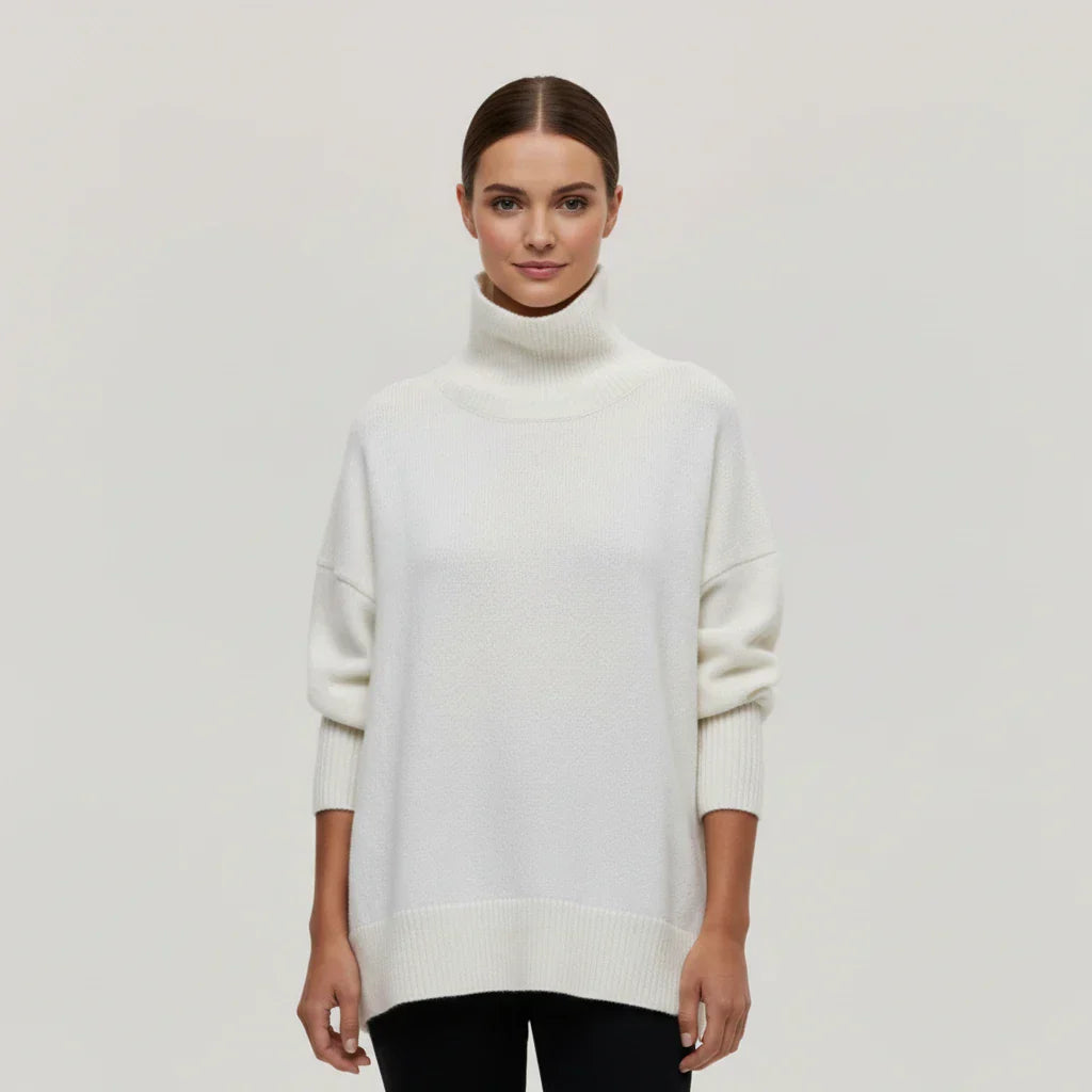 Pull Oversized Pour Femme Col Roulé Tricot Côtelé Épaules Décontractées Pour Couches Confortables