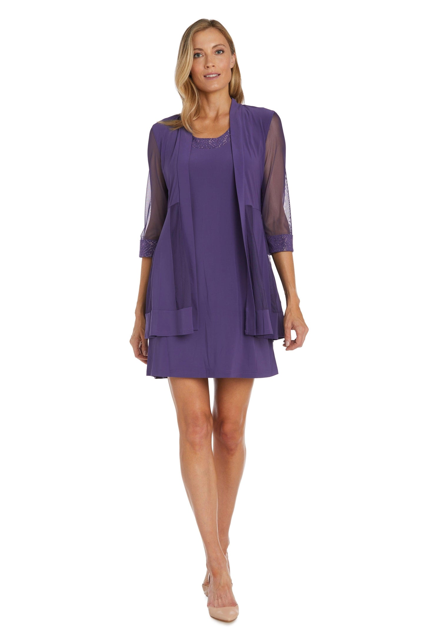Robe Courte Pour Mère De La Mariée Modèle 8271 Avec Veste Col En Scoop Manches Translucides