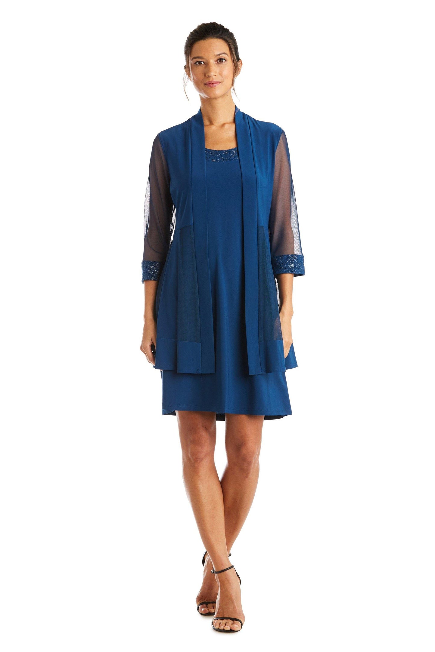 Robe Courte Pour Mère De La Mariée Modèle 8271 Avec Veste Col En Scoop Manches Translucides