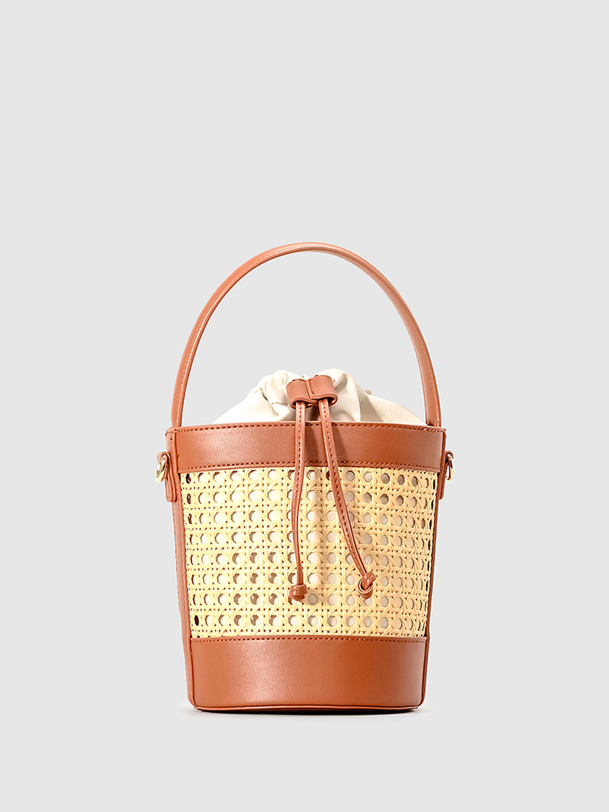 Rattan Accent Drawstring Bucket Bag - Amawinc