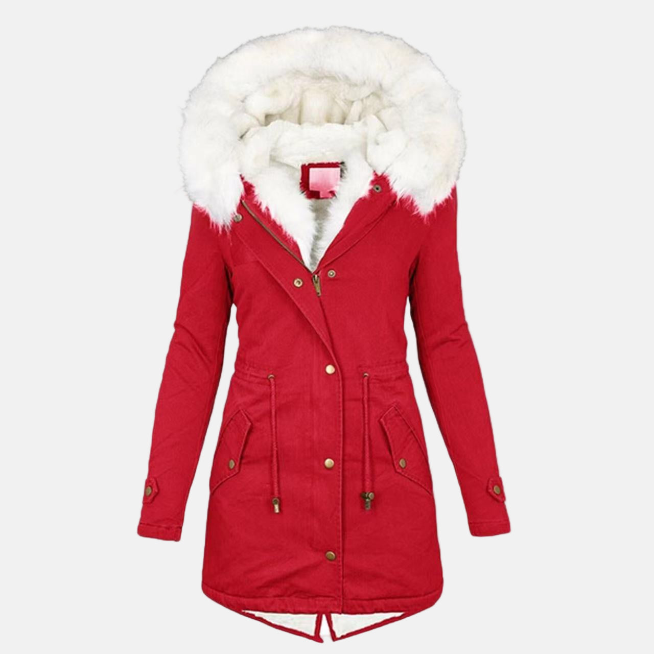 Parka Femme À Capuche Avec Col En Fourrure Fausse Imperméable Mi Longue Coupe Ajustée Doublure Polaire