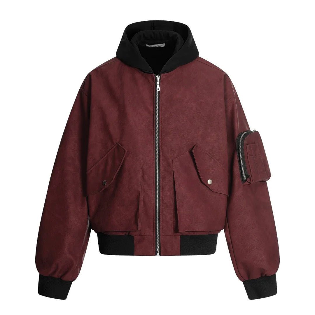 Veste À Silhouette Structurée Avec Capuche Contrastante Et Poches À Rabat Surdimensionnées En Coton Poche Zippée Sur Manche