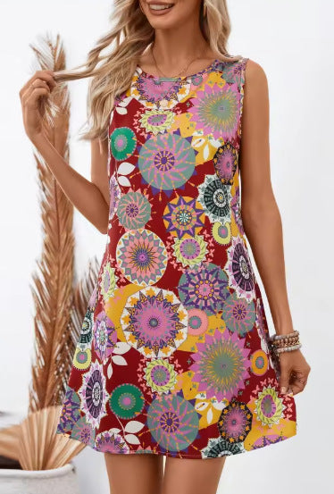 Robe Veste Sans Manches Femme Coupe Décontractée Imprimé Floral Léger Court Pour Été Vacances