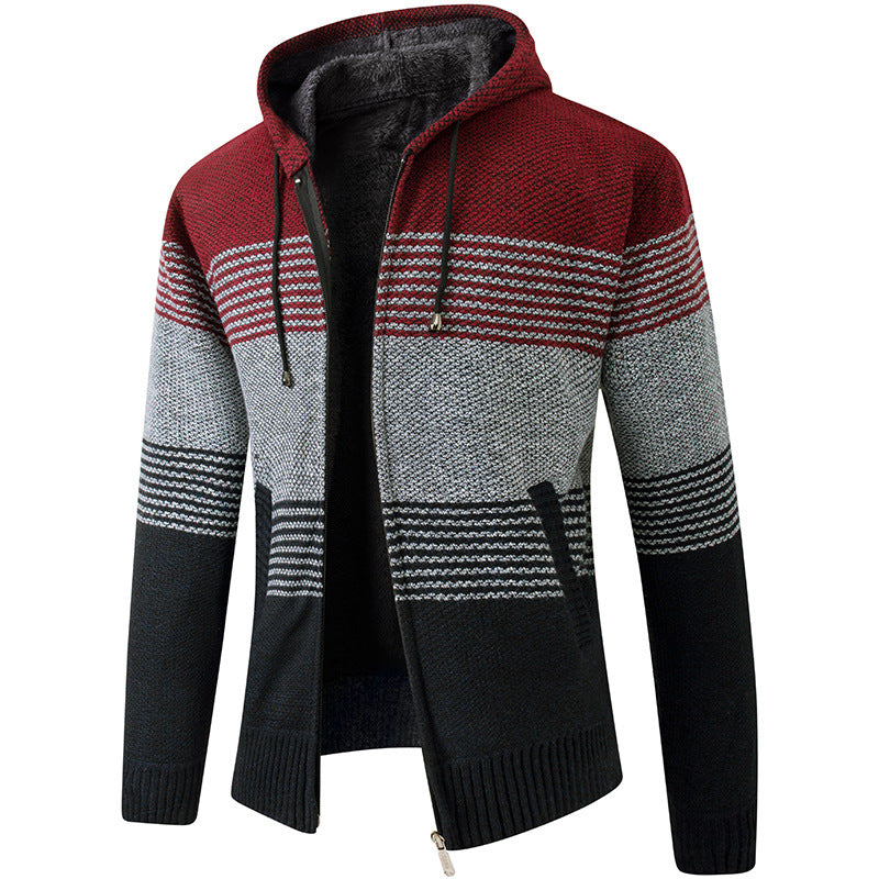 Hoodie En Maille Zippé Pour Homme Avec Motif Rayé Confortable Décontracté Veste Cardigan Pour Tous Les Jours