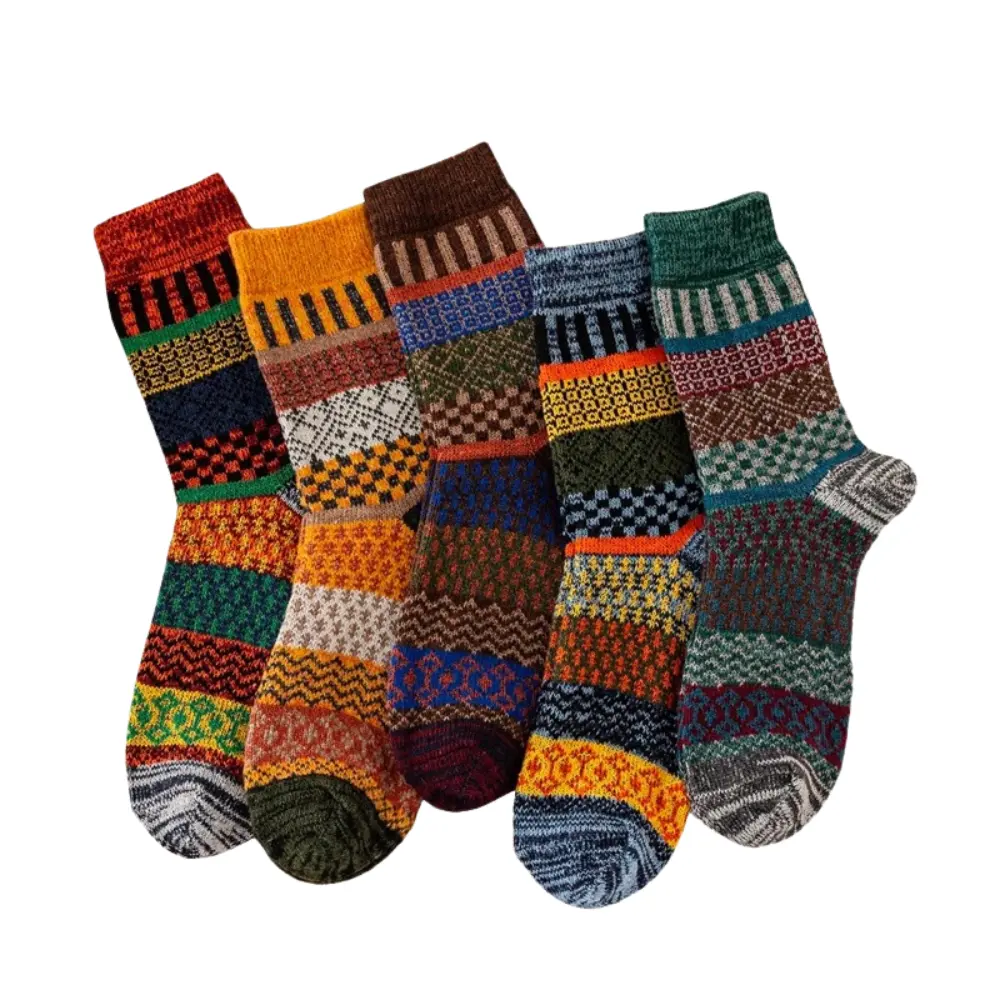 Chaussettes Pour Homme En Laine De Mouton Rétro Chaudes Hiver Tricotées Motifs Vintage Colorés Pour Bottes De Neige