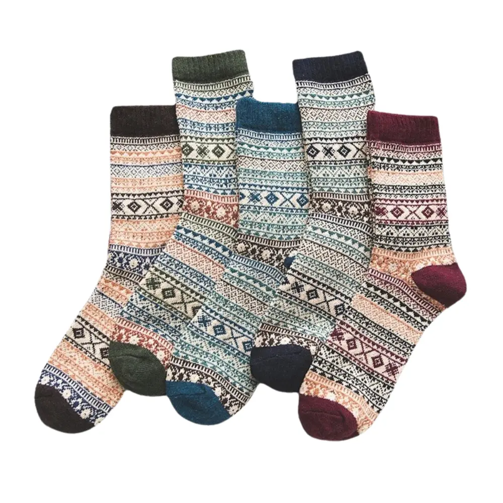 Chaussettes Pour Homme En Laine De Mouton Rétro Chaudes Hiver Tricotées Motifs Vintage Colorés Pour Bottes De Neige