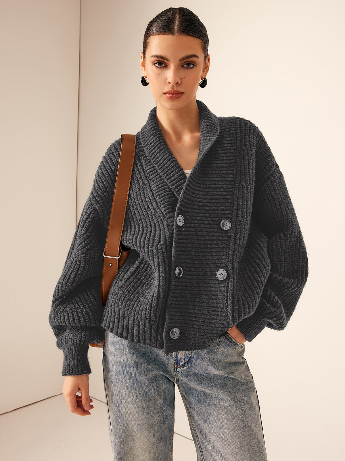 Veste Tricotée à Revers Côtelée Boutonnée Chaude pour Loisirs Décontractés Style Confort et Élégance
