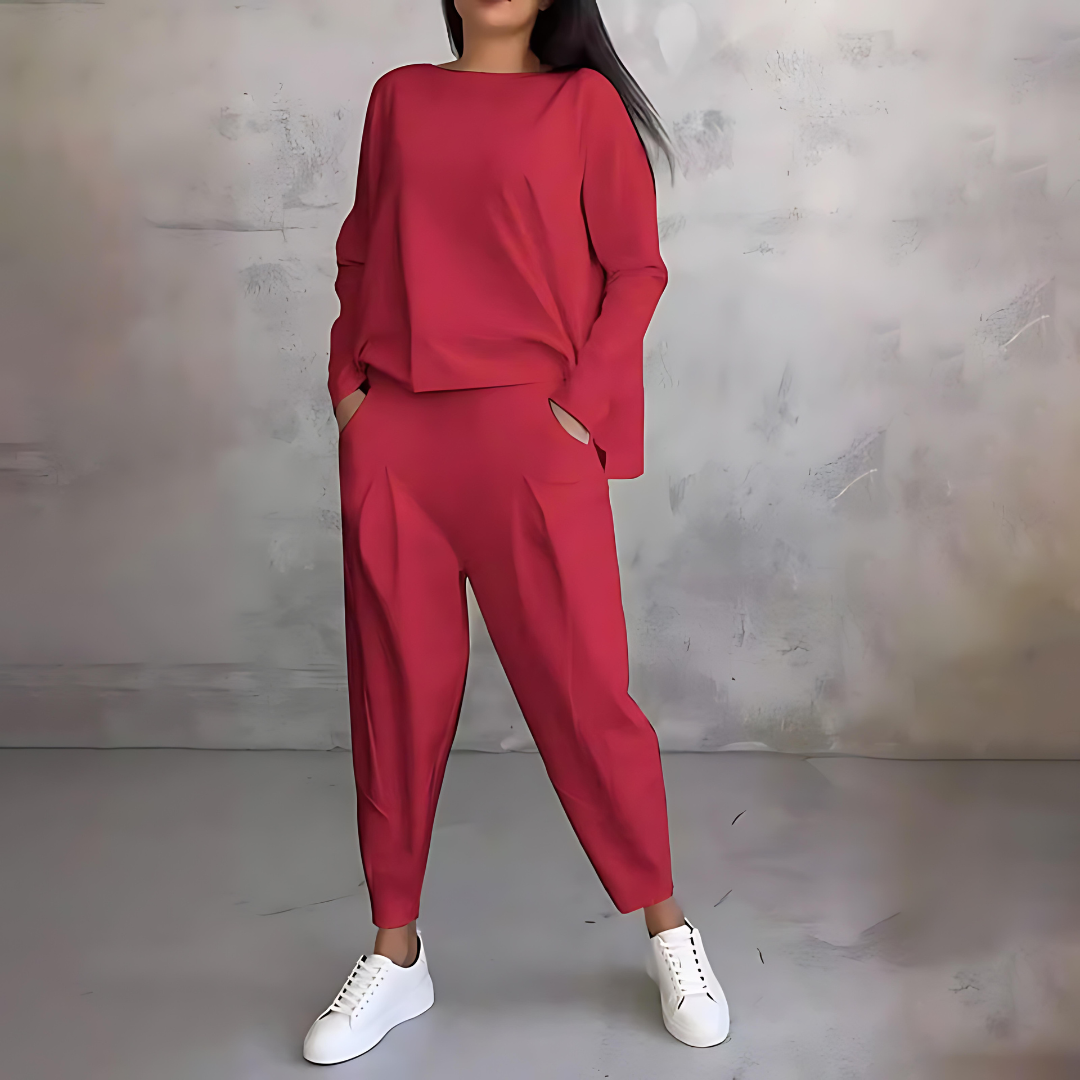 Maya Ensemble Décontracté Pour Femme Haut Fluide À Manches Longues Et Pantalon Fuselé Coupe Moderne Pour Détente Voyage