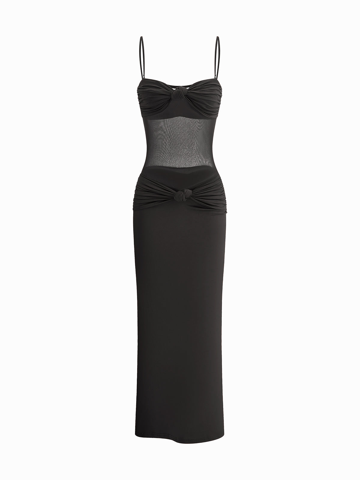 Robe Maxi Buste Ruché Avec Détail Maille Et Nœud Pour Élégance Sans Effort Du Bureau À La Fête