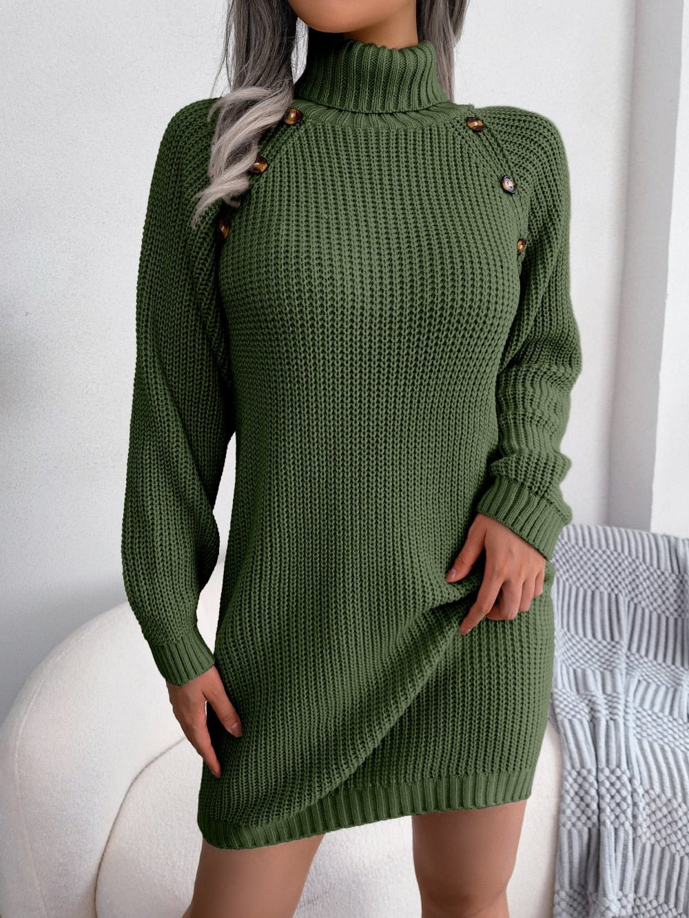 Damen Strickkleid Mina: Langer, gemütlicher Pullover mit Knöpfen