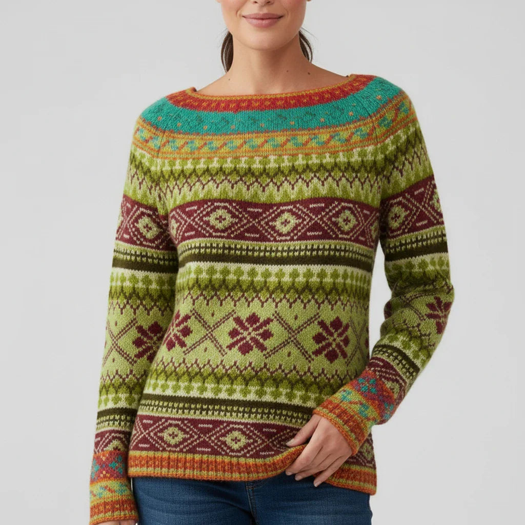 Pull Imprimé Pour Femme Col Rond Coupe Décontractée Idéal Pour Superposer Imprimés Fair Isle Et Motifs Arbres