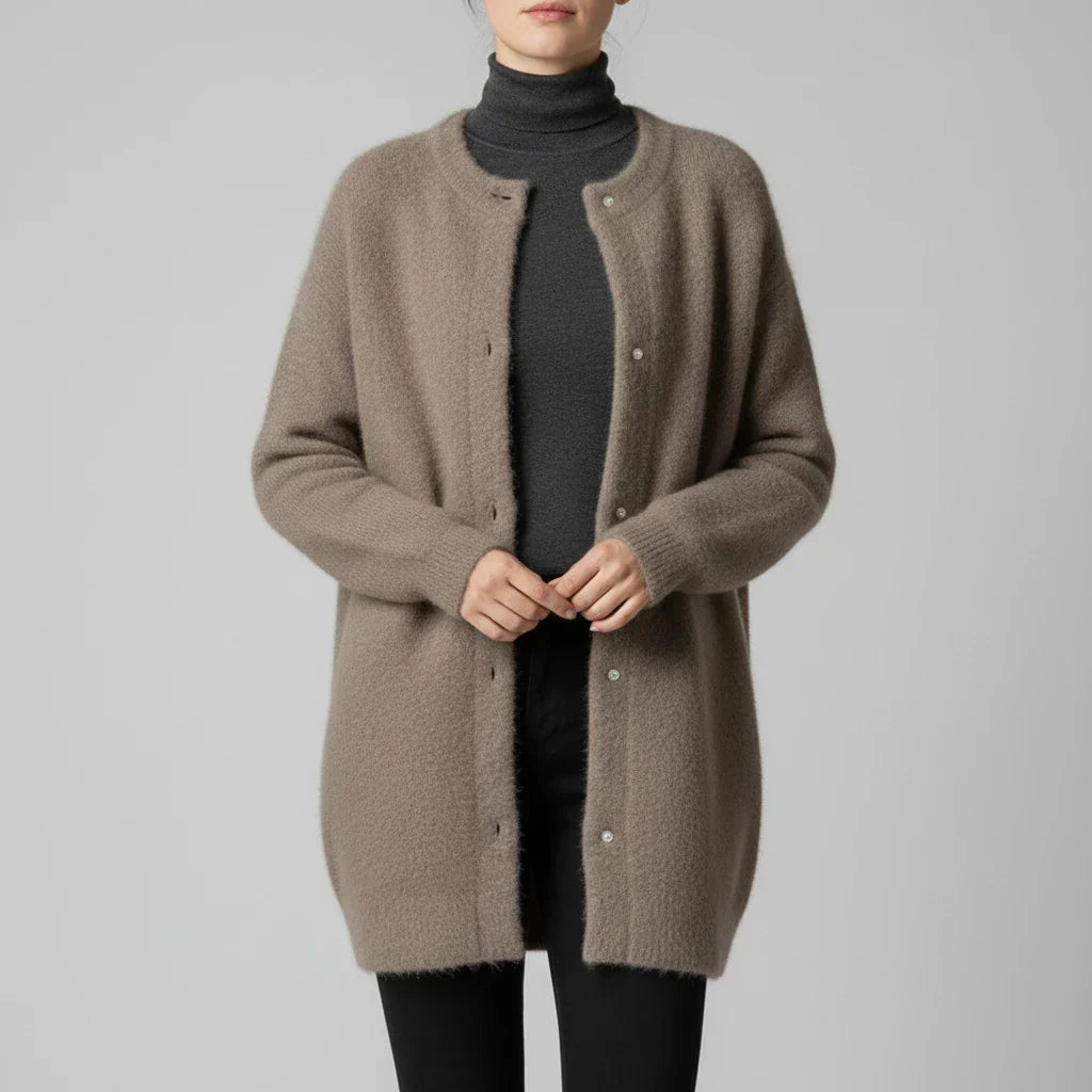 Cardigan Femme Oversize Décontracté À Boutons Sans Col Pour Style Confortable Et Élégant