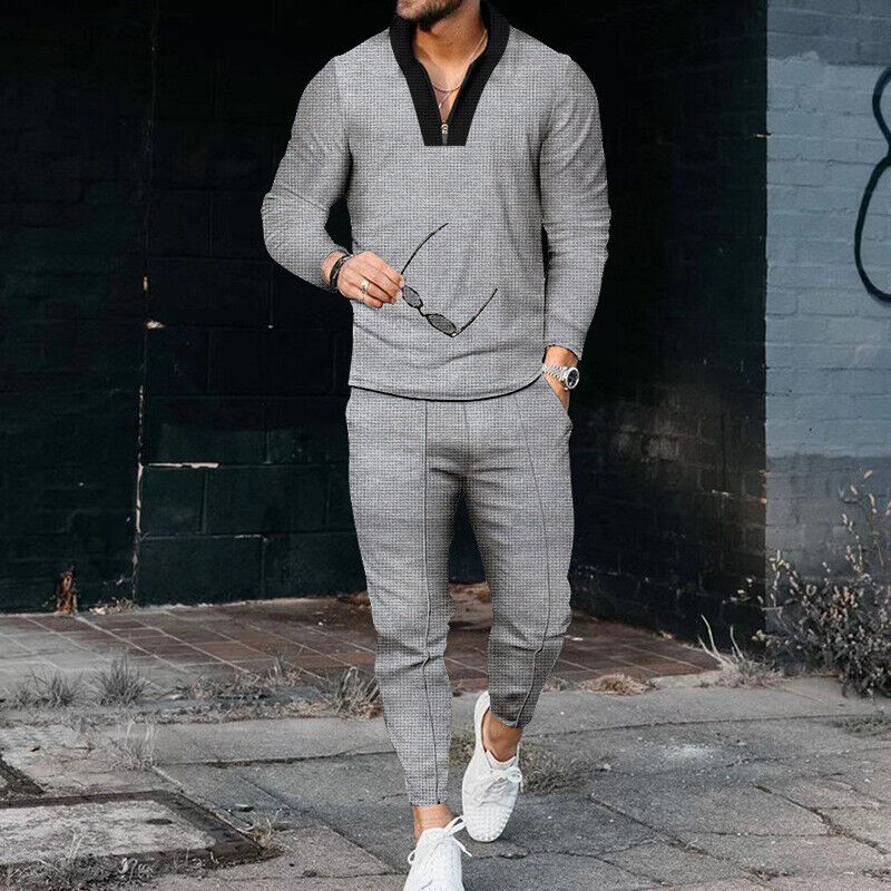 Ensemble Deux Pièces Décontracté Pour Homme Avec Haut Zippé Et Pantalon Assorti Pour Tous Les Jours