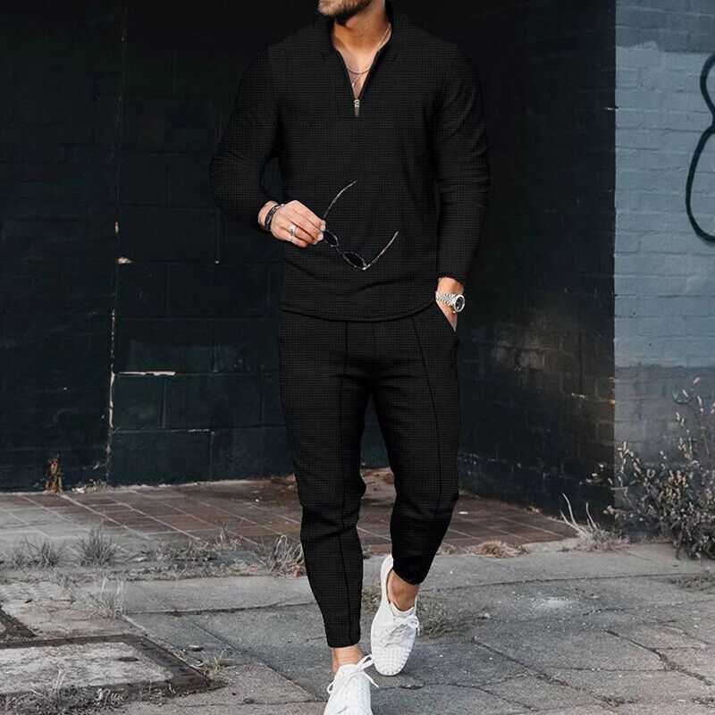 Ensemble Deux Pièces Décontracté Pour Homme Avec Haut Zippé Et Pantalon Assorti Pour Tous Les Jours