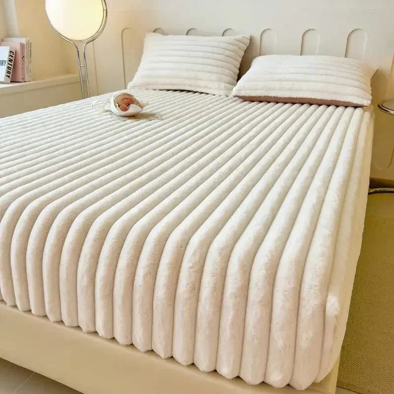 Drap Housse Velours Côtelé À Bords Élastiques Pour Lit Standard Confort Luxueux Et Doux