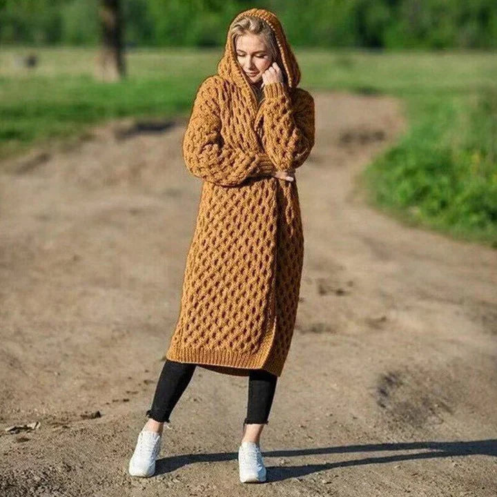 Cardigan À Capuche Femme En Tricot Épais Décontracté Avec Tricot Câblé Et Ouverture Longue