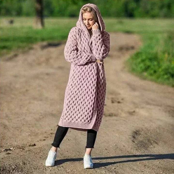 Cardigan À Capuche Femme En Tricot Épais Décontracté Avec Tricot Câblé Et Ouverture Longue