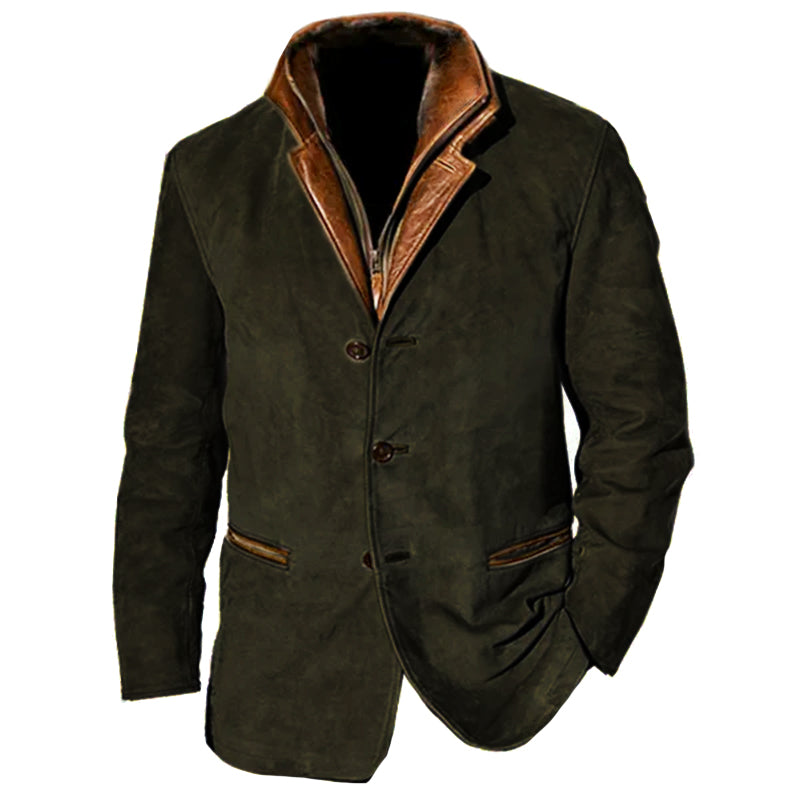 Veste en Daim pour Homme Coupe Ajustée avec Fermeture Boutons Revers Cranté Élégante Allure Nordic Flair Amawinc