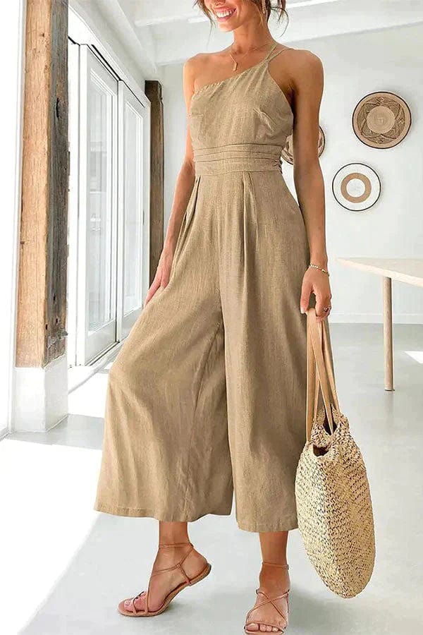 Combinaison Femme À Une Épaule Taille Cintrée Jambes Évasées Courtes En Coton Nordisk Flair
