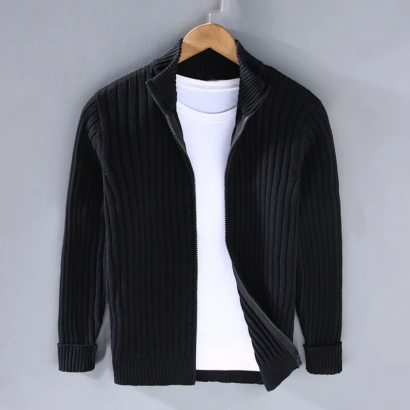 Waylynn Cardigan Zippé À Côtes Pour Homme En Tricot Avec Col Debout Slim Fit Pour Superposition