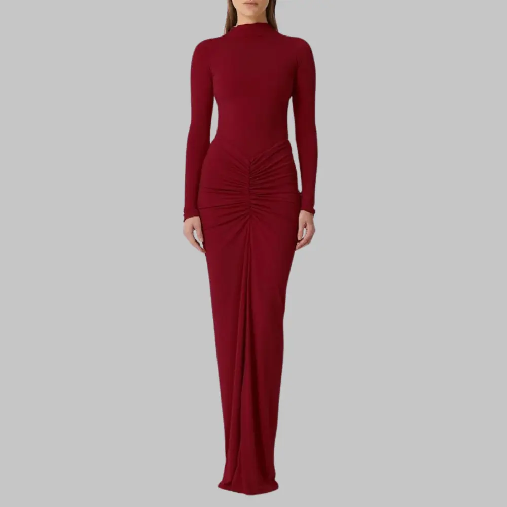 Robe Maxi Plissée Selene Amawinc Taille Haute Manches Longues Pour Événements Élégants