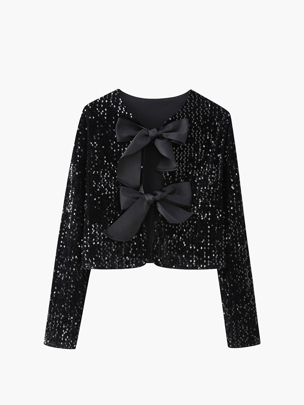 Veste Velours Pailleté Avec Nœud Papillon Décoratif Élégante Manches Longues Pour Soirée Festive