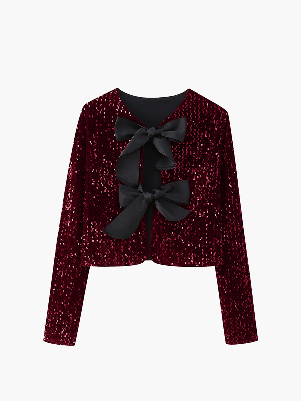 Veste Velours Pailleté Avec Nœud Papillon Décoratif Élégante Manches Longues Pour Soirée Festive