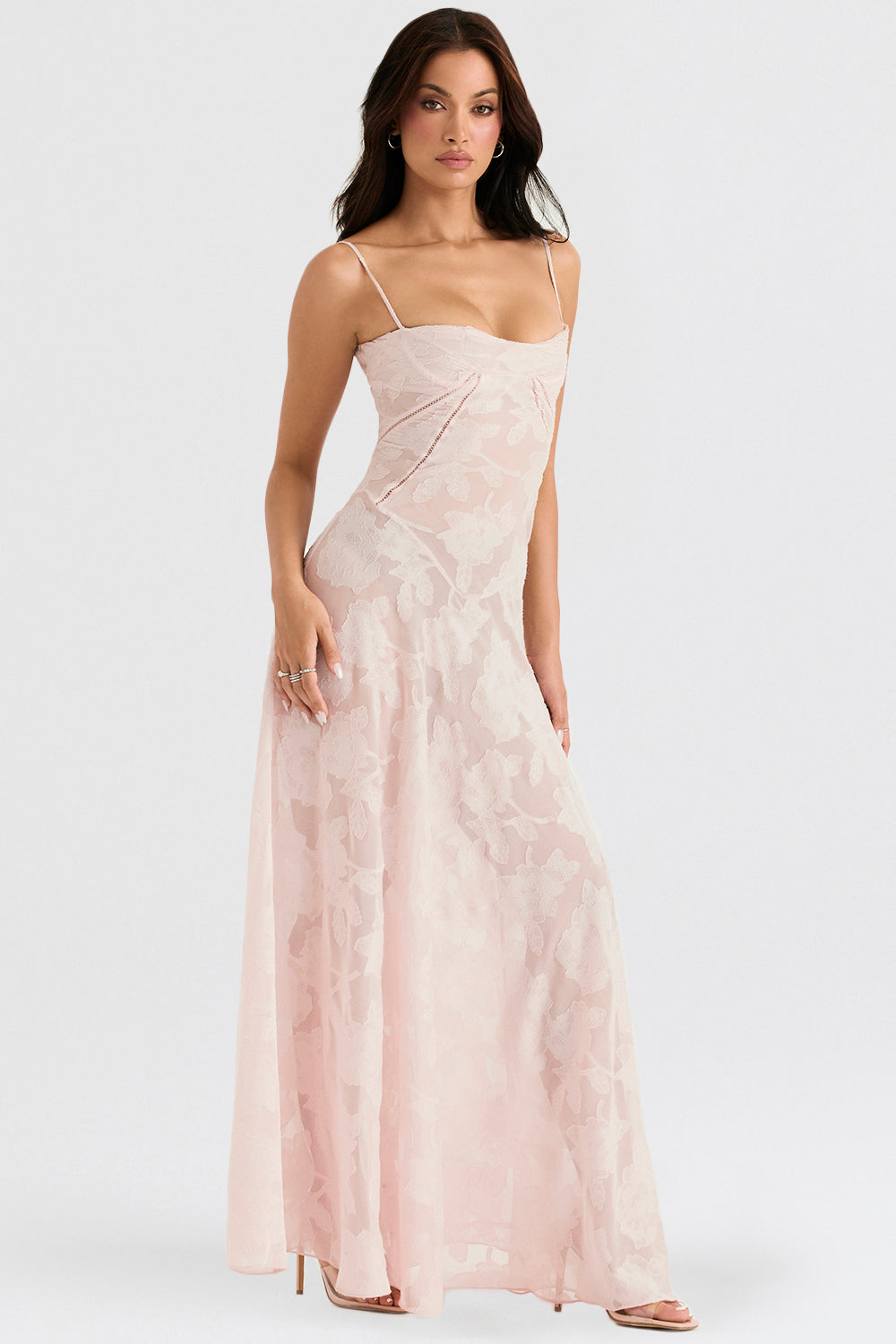 Robe Femme Maxi Slim Fit Avec Dos En Dentelle Et Appliqué Floral Idéale Pour Soirée