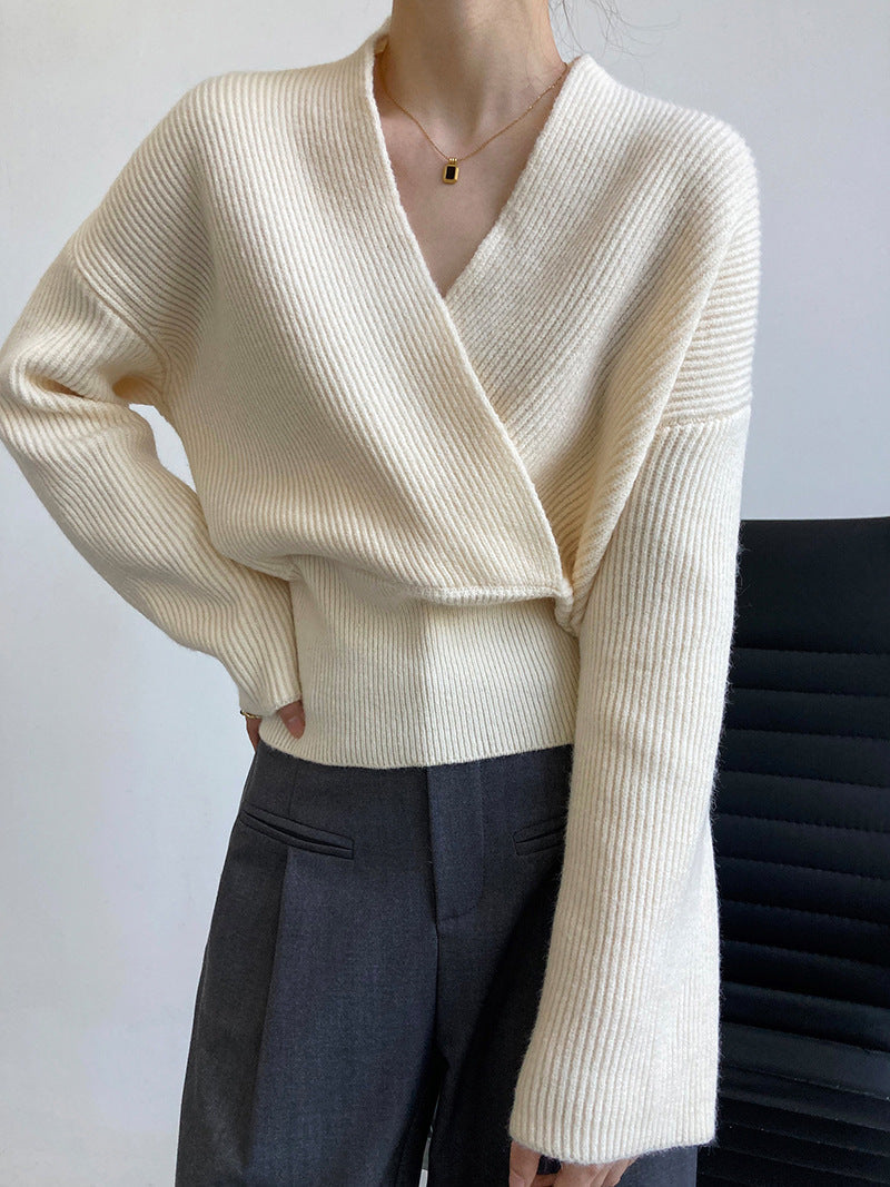 Pull Enveloppant Décontracté en Maille Polyester Élasthanne pour Femme Style Casual Usage Travail Loisir