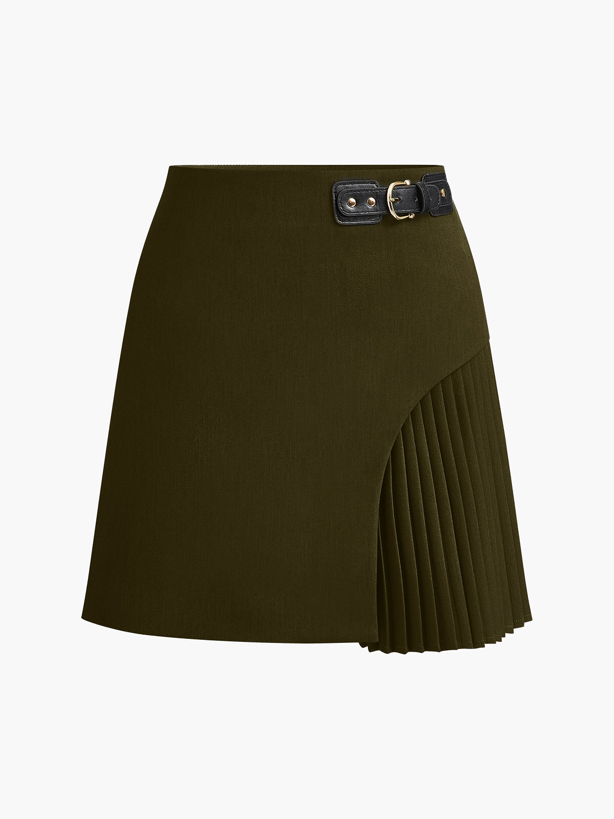 Jupe Plissée Latérale Ceinturée À Boucle Polyester Moderne Pour Travail Et Loisirs
