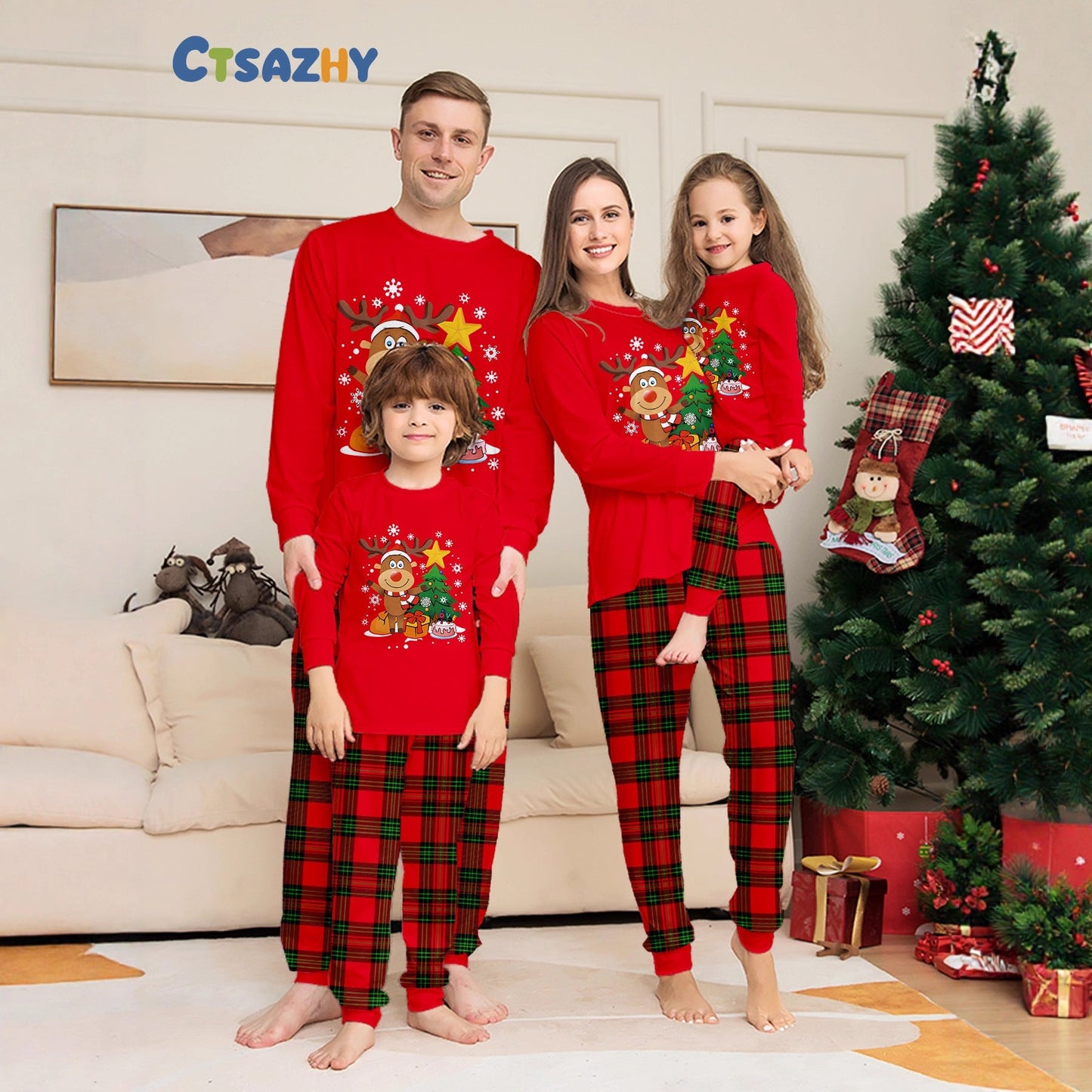 Familien Weihnachts-Pyjama Set – Eltern-Kind Partnerlook Schlafanzüge für Weihnachten