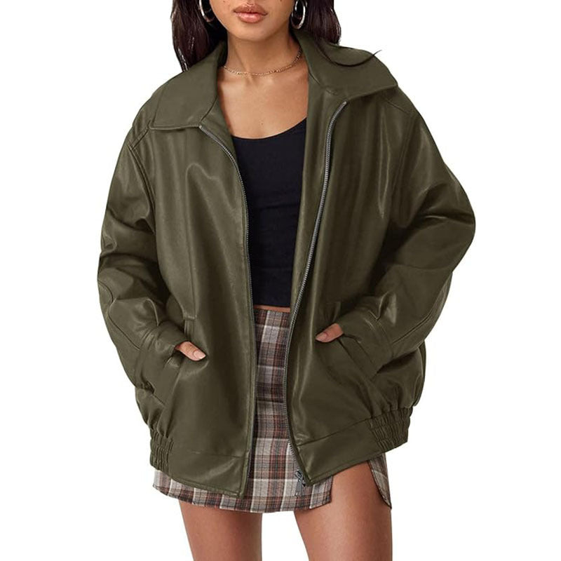 Veste En Cuir Pour Femme Biker Longue Avec Doublure Chaude Zips Détaillés Et Coupe Cintrée Moderne