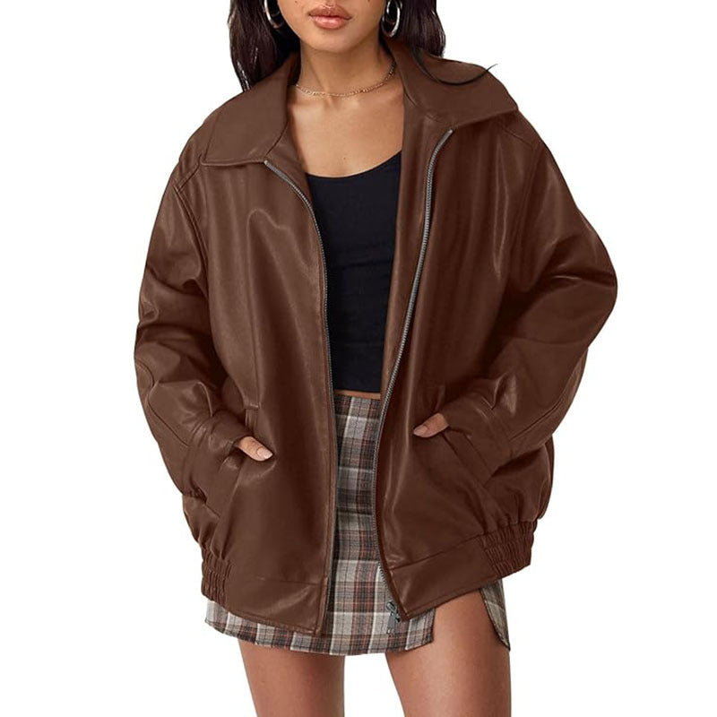 Veste En Cuir Pour Femme Biker Longue Avec Doublure Chaude Zips Détaillés Et Coupe Cintrée Moderne